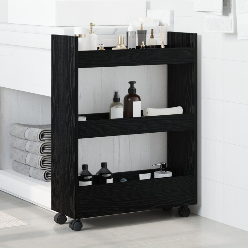 schmaler Aufbewahrungstrolley 3 Tier Schwarze Eiche Ingenieuholz