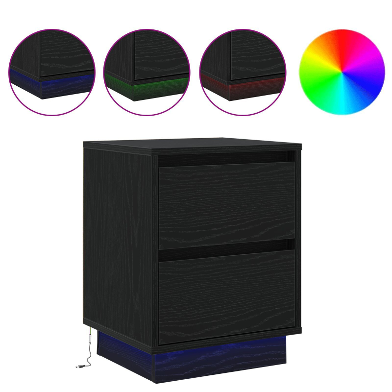 Nachttisch mit LED Lichtern Schwarz 39x34,5x50 cm
