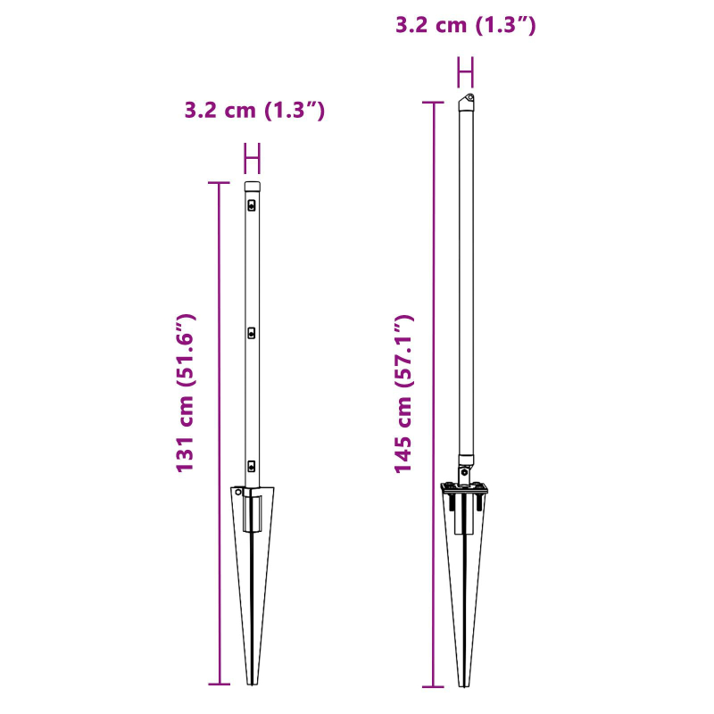 Pfosten mit Spitze 13 Stück Ø32 mm 100 cm Verzinkter Stahl