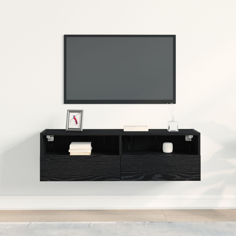 TV-Wandregal Schwarz Eiche 100x30x30 cm Holzwerkstoff