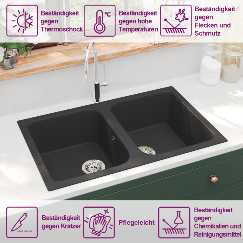 Spülbecken Schwarz 760x480x184 mm Granit
