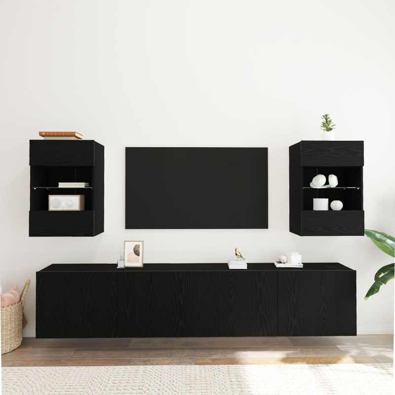 LED TV-Schrank 2 Stück Schwarz Eiche 40x30x60,5cm Werkstoff