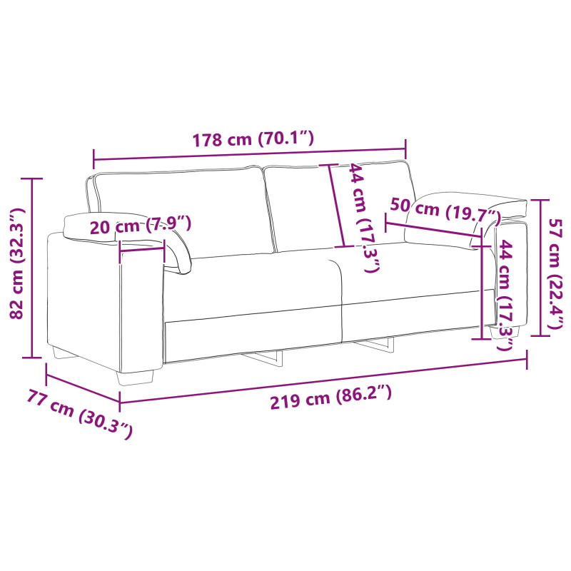 3-Sitzer Sofa in Weinrot, 178 cm, aus Stoff
