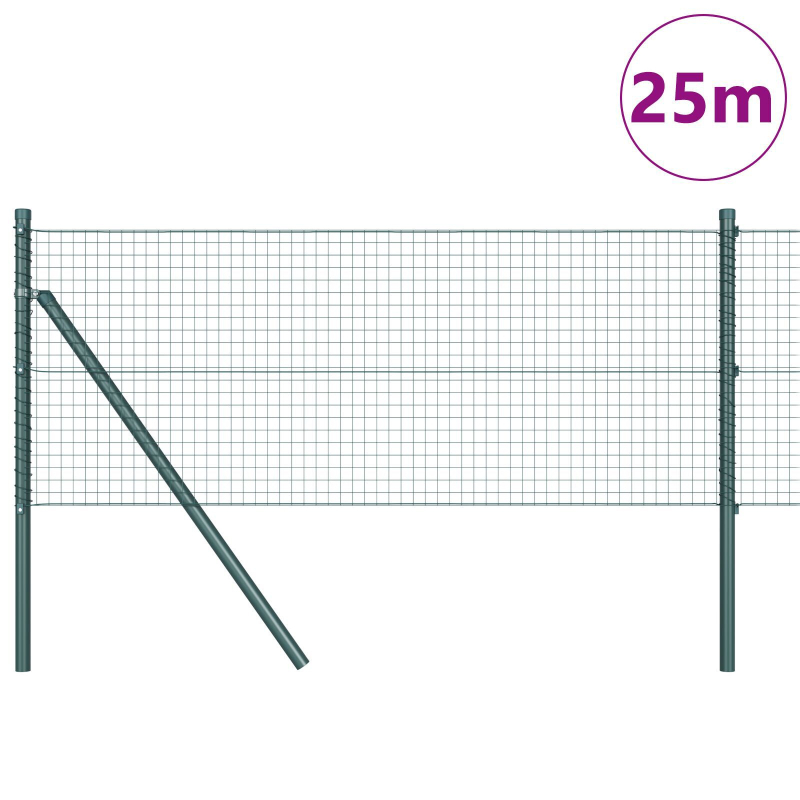 Geschweißter Drahtzaun mit 13 Pfosten Grün 0.5x25 m Stahl