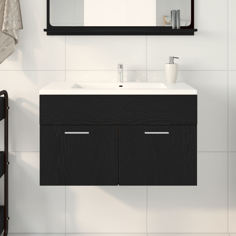 Waschbeckenunterschrank Schwarz Eiche 90x38,5x46 cm Holzwerkstoff