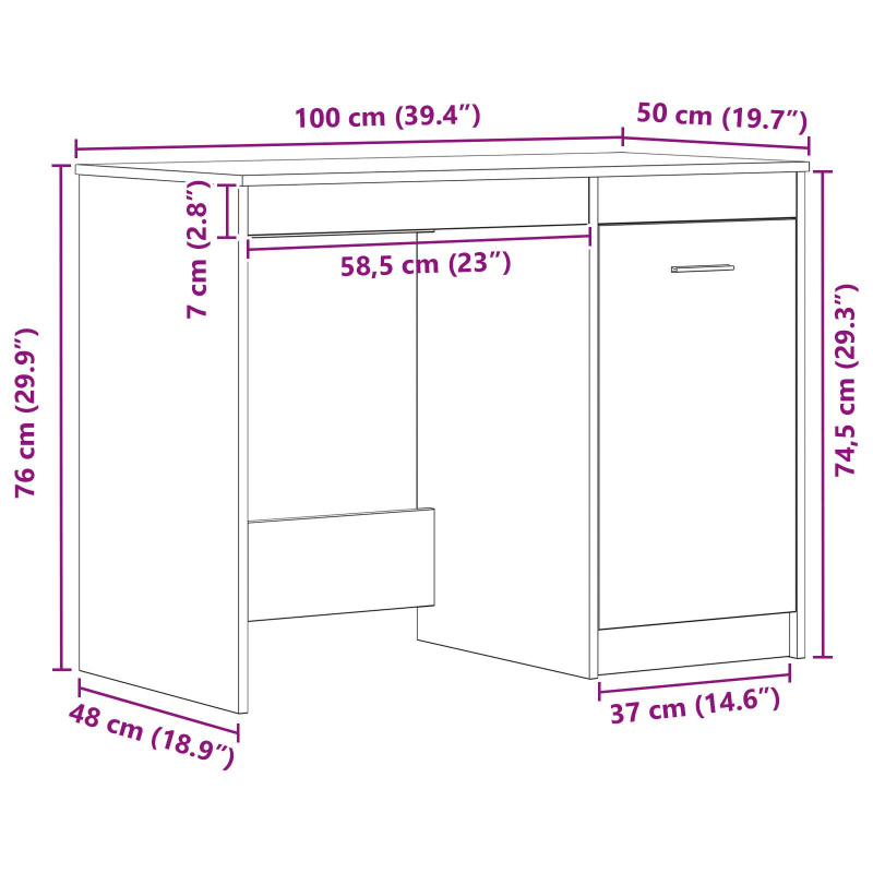 Schreibtisch Schwarz Eiche 100x50x76 cm Holzwerkstoff