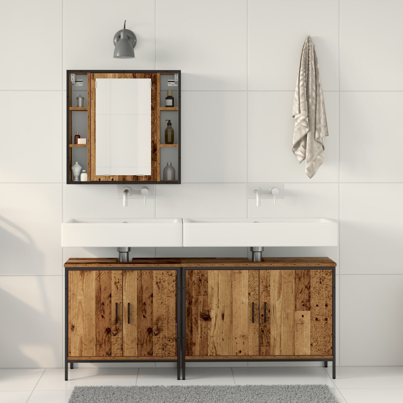 3-teiliges Badezimmermöbel Set Altholz