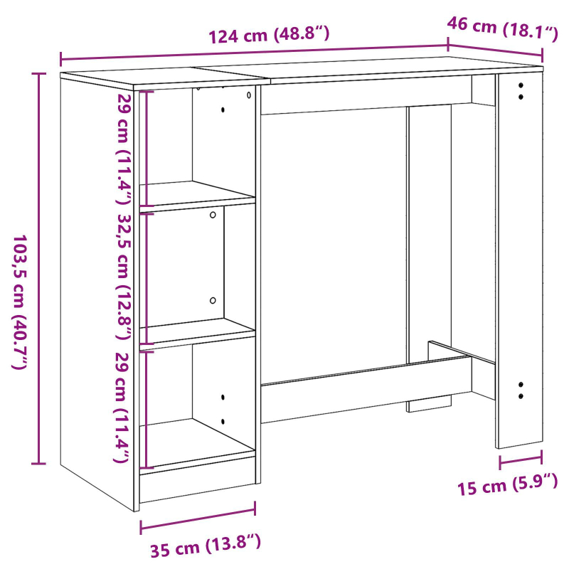 Bartisch mit Regal Schwarz Eiche 102,5x46x103,5 cm Hergestelltes Holz