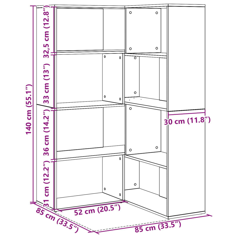 Eckschrank Schwarz Eiche 140x30x140 cm Spanplatte
