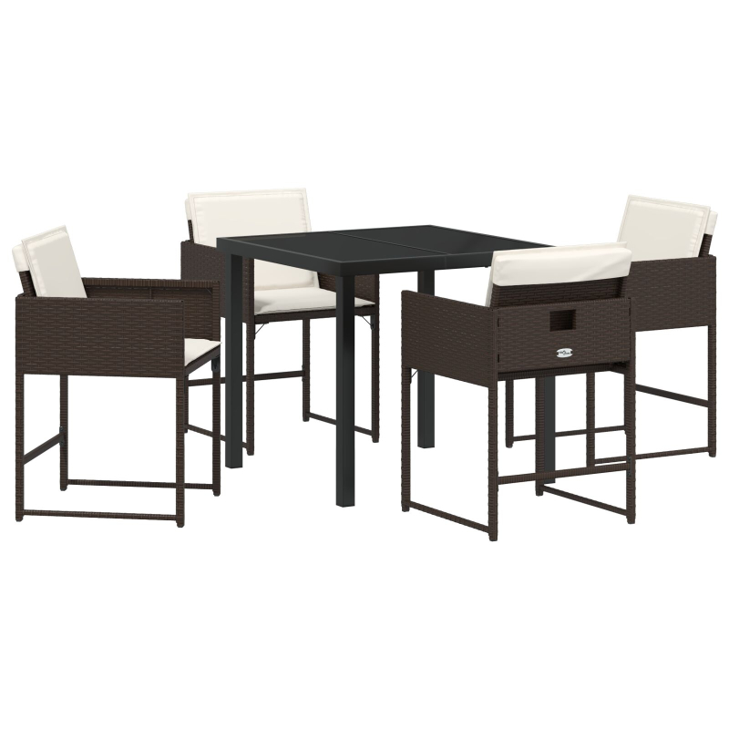 5-teiliges Garten-Esszimmer-Set mit Kissen aus braunem Poly-Rattan