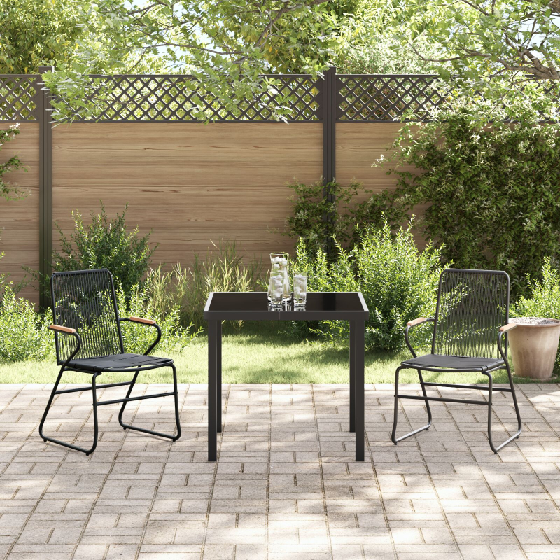 3-teilige Garten-Essgruppe Schwarz PVC Rattan