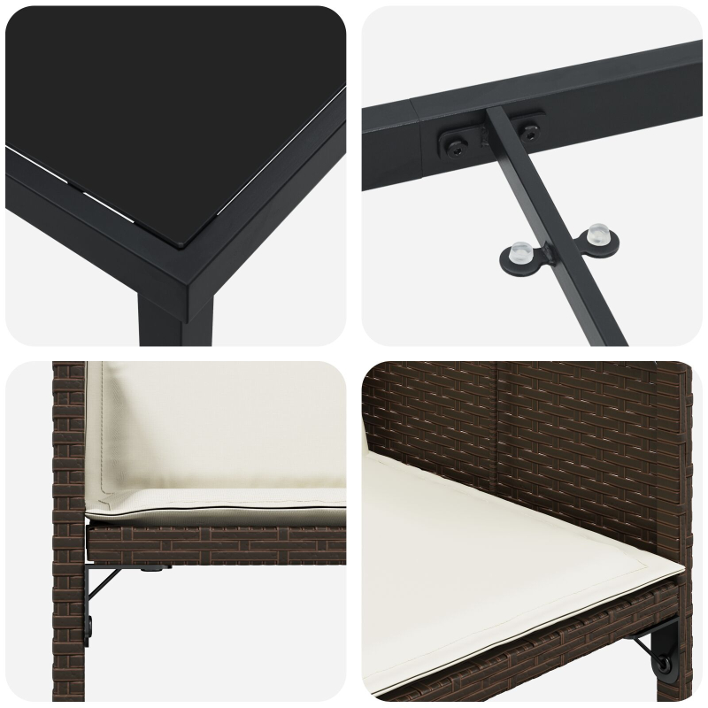 9-teiliges Garten Essset mit Kissen Braun Poly Rattan