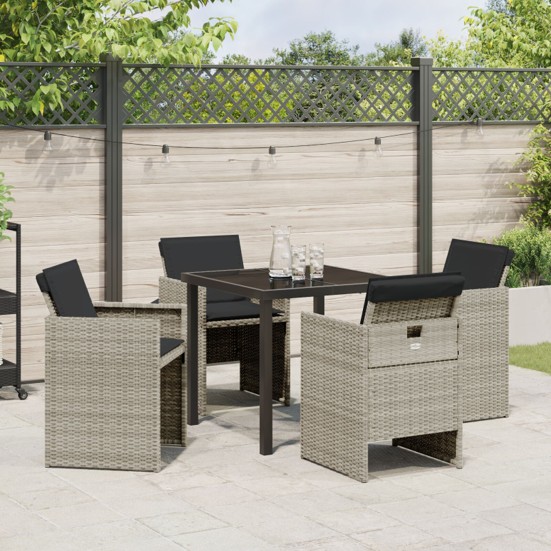 5-teiliges Garten-Essgruppen-Set mit Kissen, hellgrau, Poly-Rattan