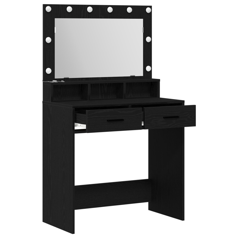 Schminktisch mit LED-Lichtern in Schwarz und Eiche, 79x41x135 cm