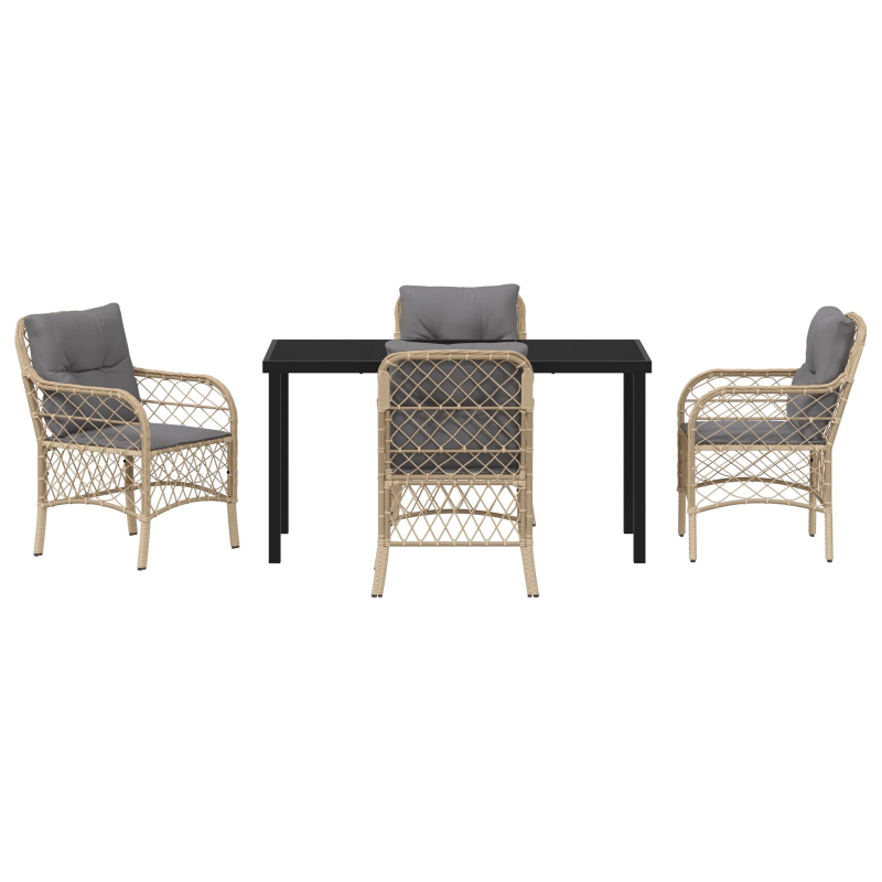 5-teiliges Garten-Essgruppen-Set mit Kissen Beige Poly Rattan