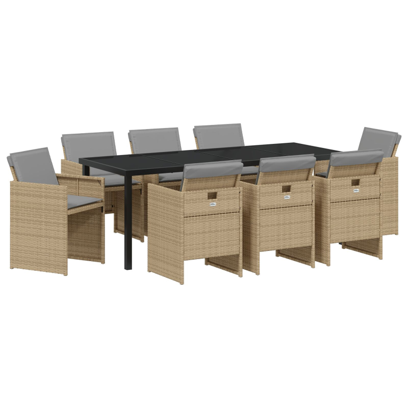 9-teilige Garten Essgruppe mit Kissen Beiges Poly-Rattan