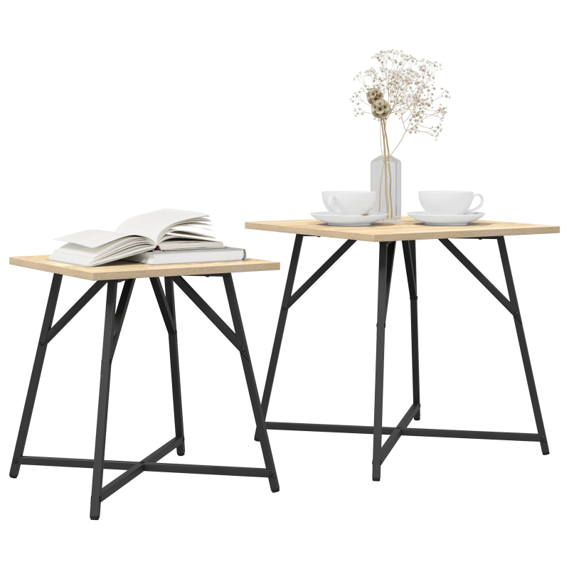 Beistelltisch 2er Set Sonoma Eiche, Holz und Metall
