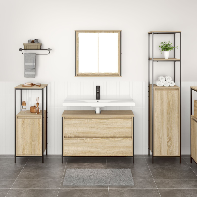 3-teiliges Badezimmermöbel-Set Sonoma Eiche Holzwerkstoff
