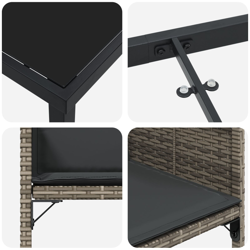 5-teiliges Garten-Essgruppen-Set mit Kissen Grau Poly-Rattan