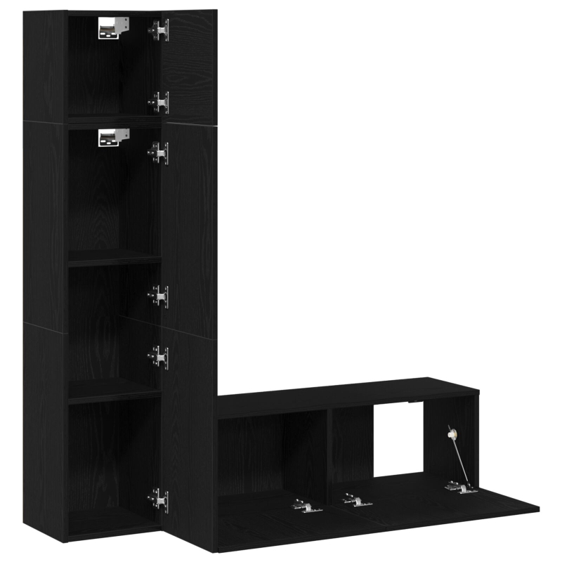 3-teiliges Wand-Montage TV-Schrank Set Schwarz Eichenholz Spanplatte