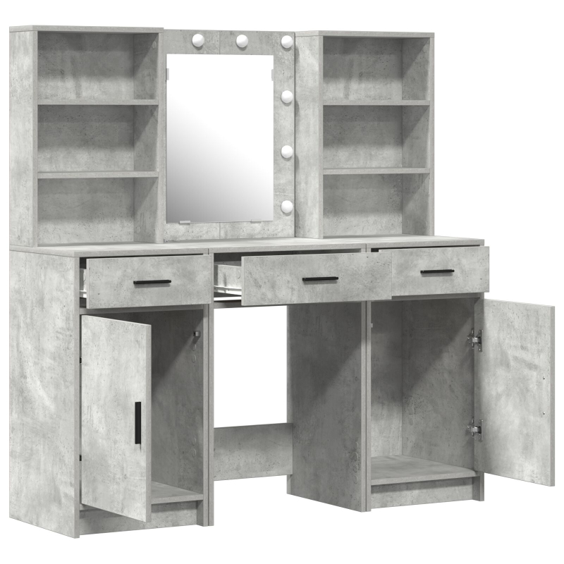3-teiliges Schminktisch-Set Beton Grau Ingenieurholz