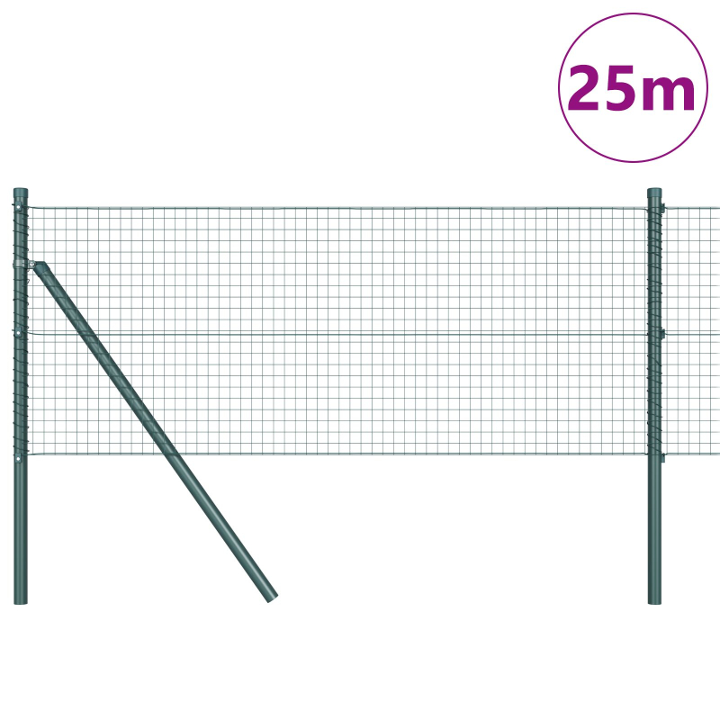 Schweißdrahtzaun mit 13 Pfosten Grün 0.4x25 m Stahl