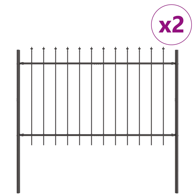 Gartenzaun mit Speerspitze Grau 3,4x0,8 m aus Stahl