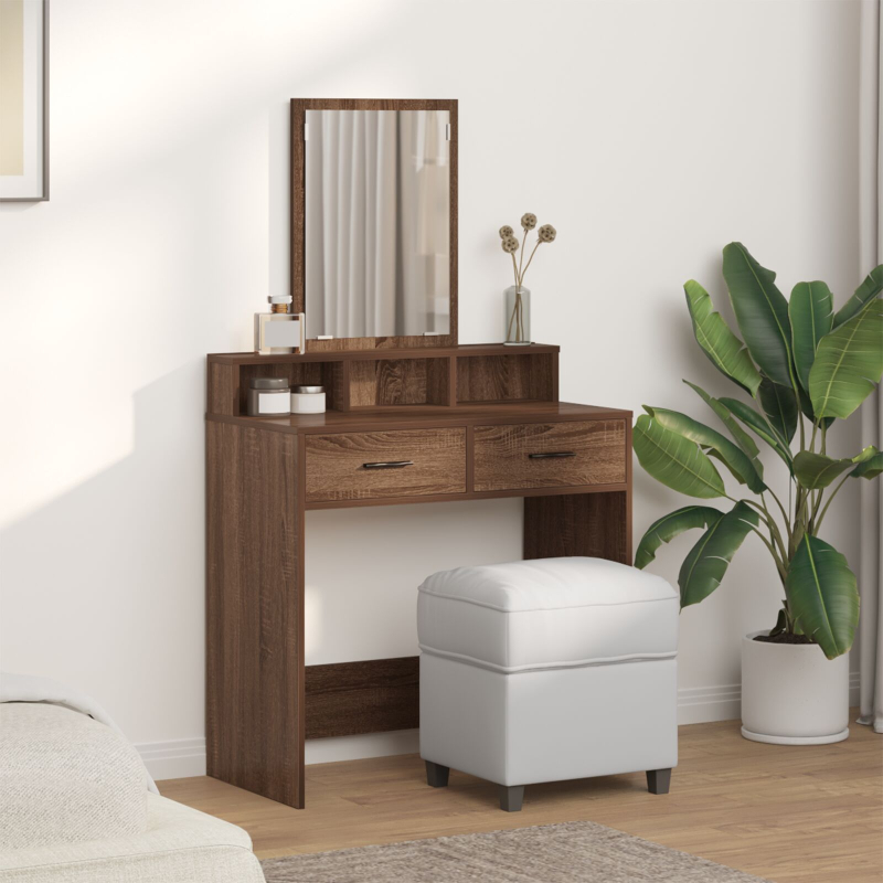 Schminktisch mit Schubladen, Braun, Eiche, 79x41x140 cm