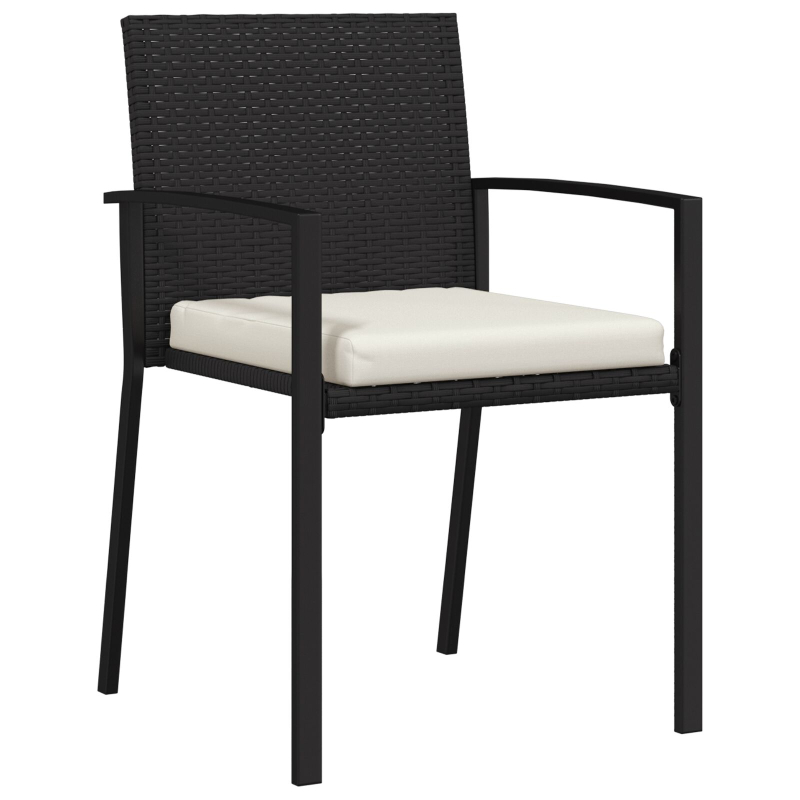 5-teiliges Garten-Esstischset aus schwarzem Poly-Rattan
