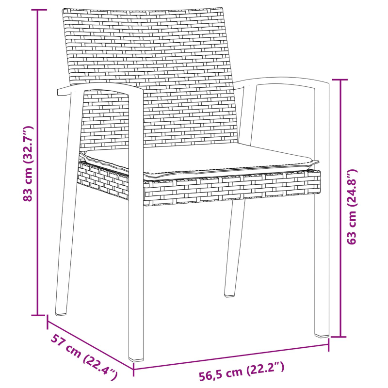 Set aus 3 Schwarz PE-Rattan, Stahl 56,5x57x83 cm Langlebig