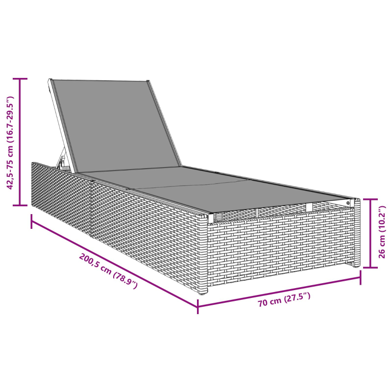 Sonnenliege Schwarz 60x200x27 cm Poly Rattan