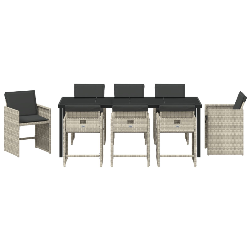 9-teiliges Garten-Essset mit Kissen Hellgrau Poly-Rattan