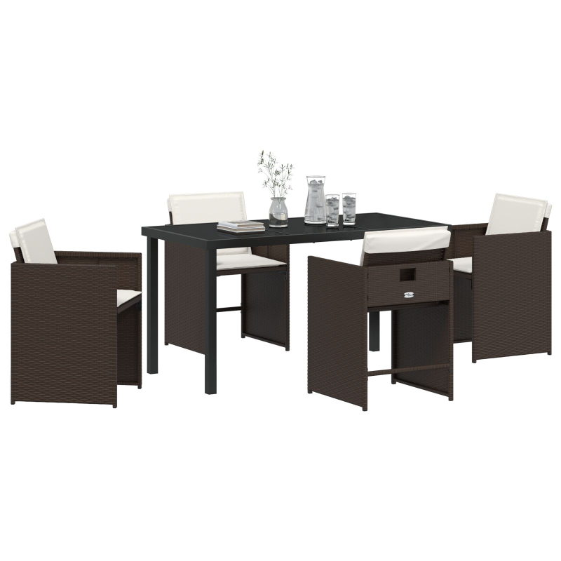 5-teiliges Garten-Essset mit Kissen Braunes Poly-Rattan