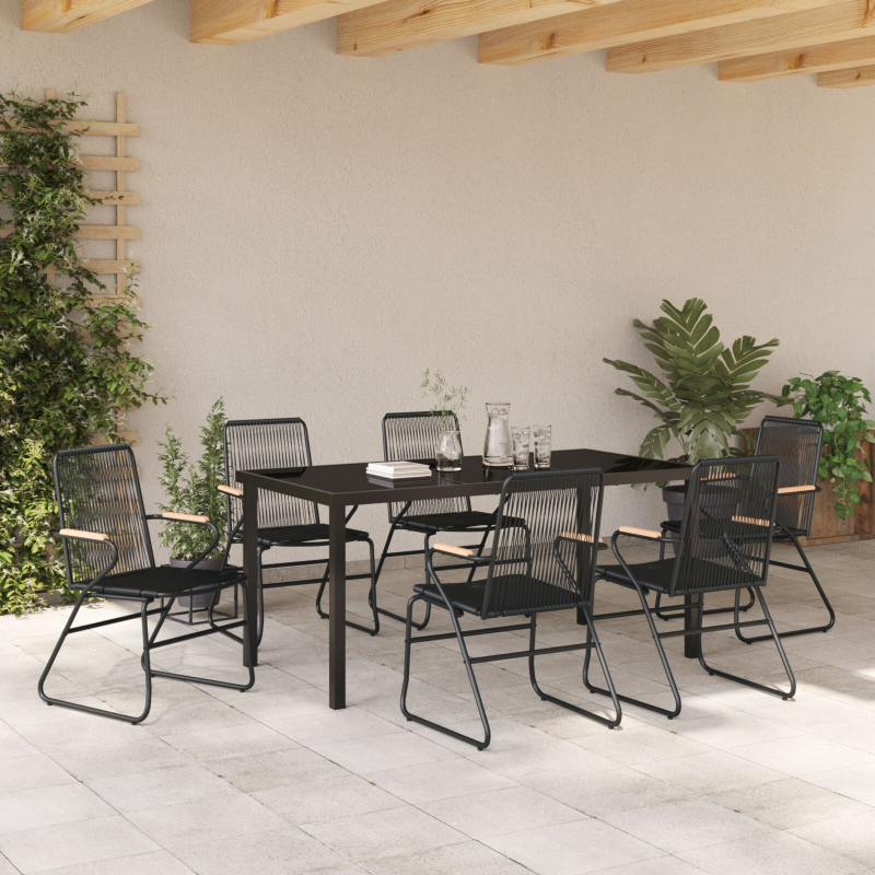 7-teiliges Garten Essbereich Set Schwarz PVC Rattan