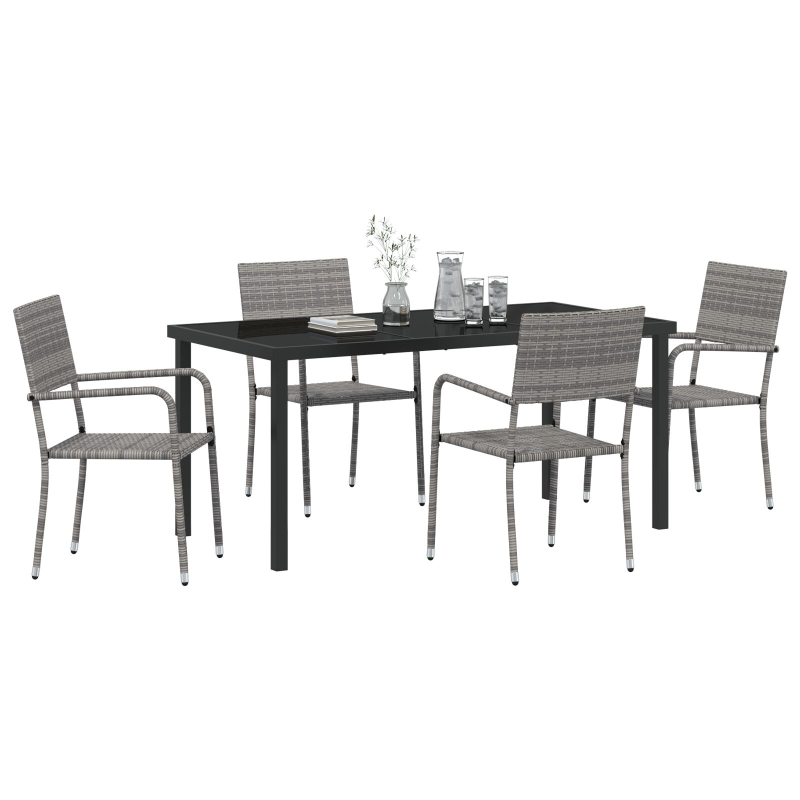 5-teiliges Garten Essset Grau Poly Rattan