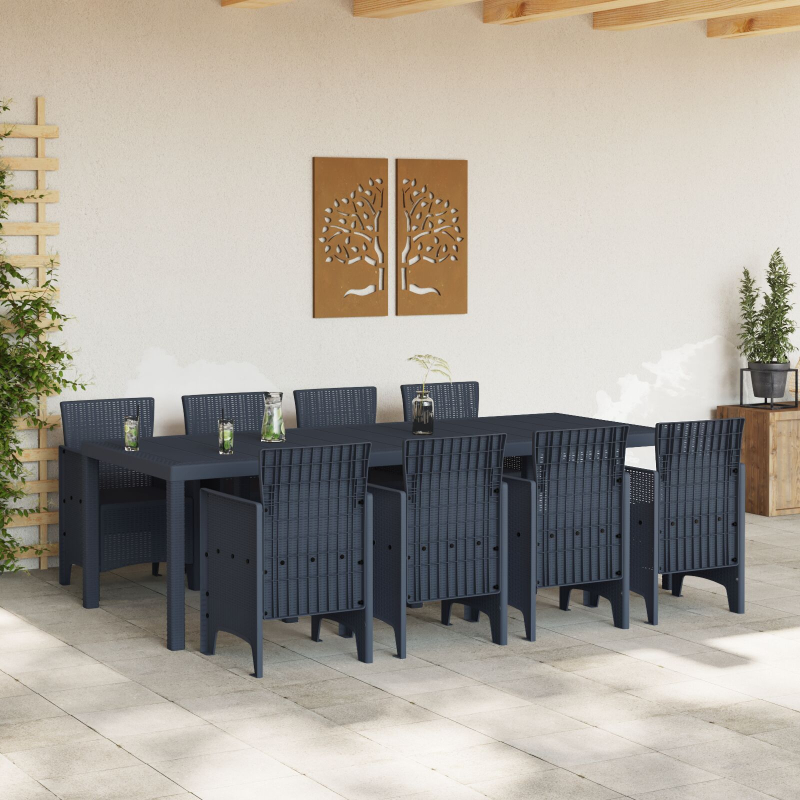 9-teiliges Garten Essset Anthrazit Poly-Rattan