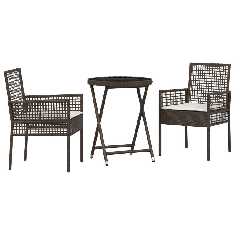 3-teiliges Bistro-Set für den Garten mit Kissen aus braunem Poly-Rattan