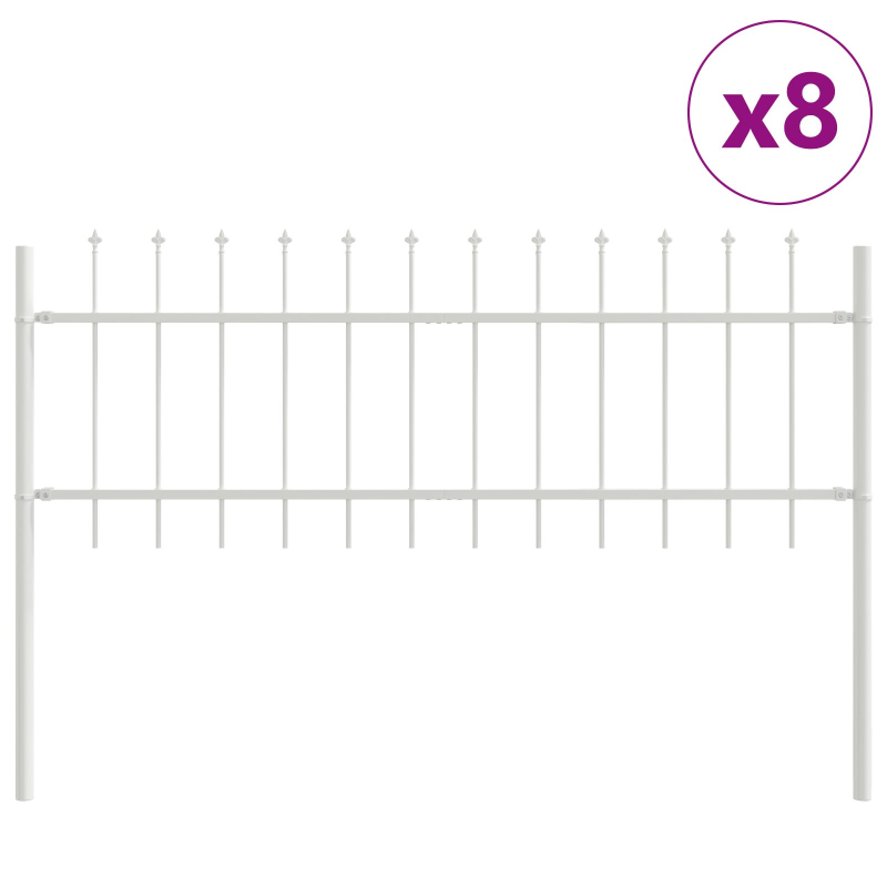 Gartenzaun mit Speartop, Weiß, 13,6x0,6 m, aus Stahl