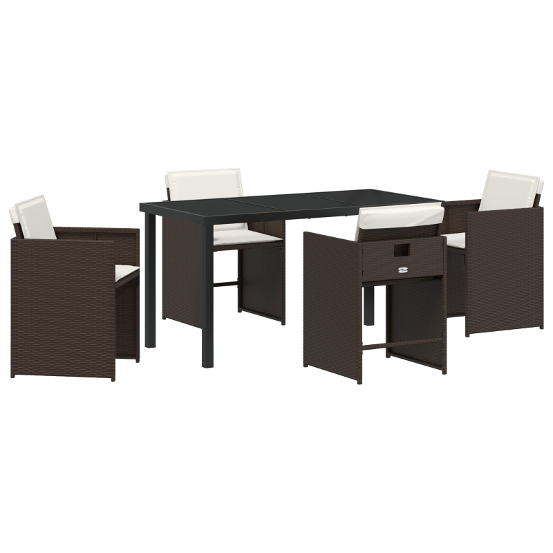 5-teiliges Garten-Essset mit Kissen Braunes Poly-Rattan