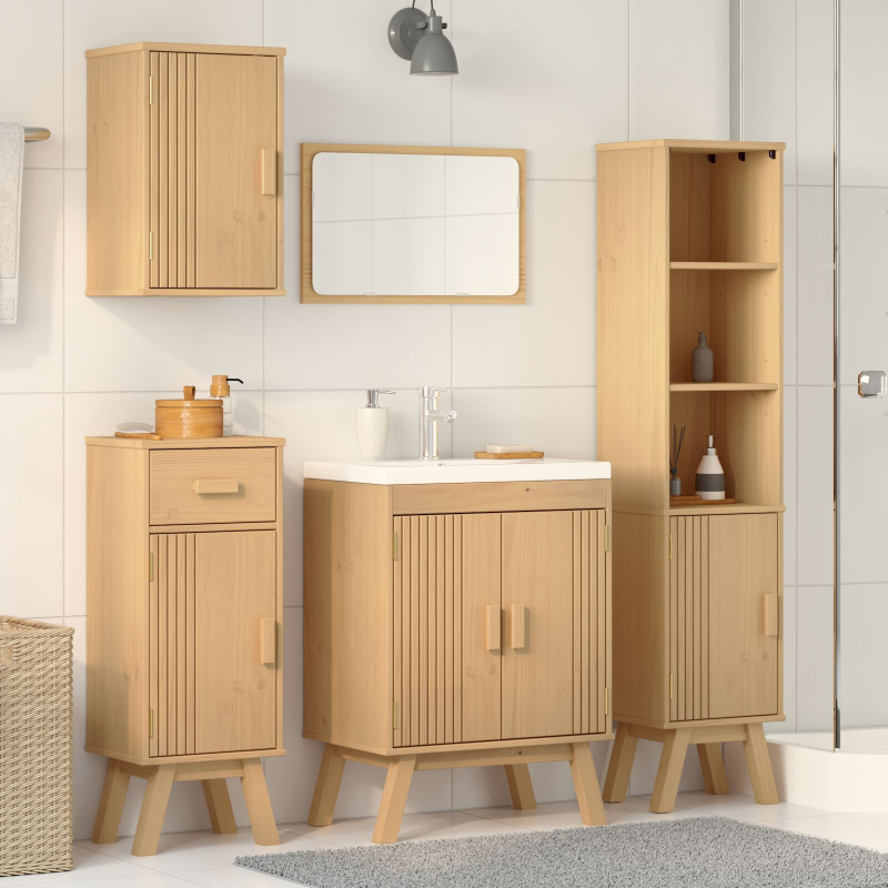4-teiliges Badezimmermöbel-Set aus massivem Kiefernholz