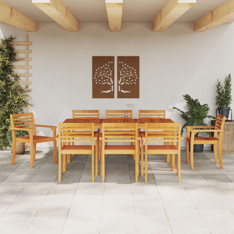 9-teiliges Garten-Esszimmer-Set aus massivem Akazienholz