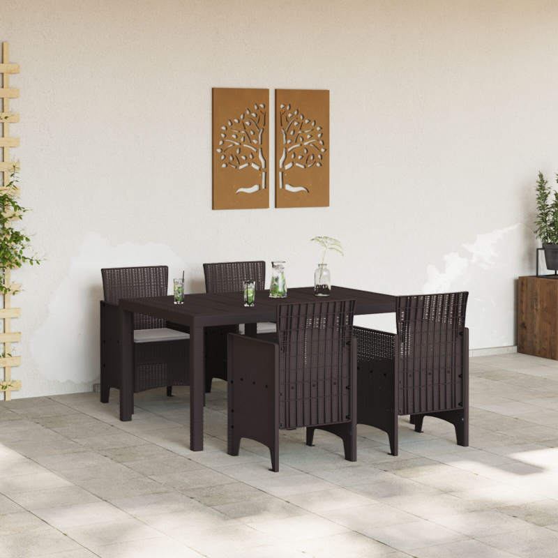 5-teiliges Garten Essset mit Kissen in Braun Poly Rattan