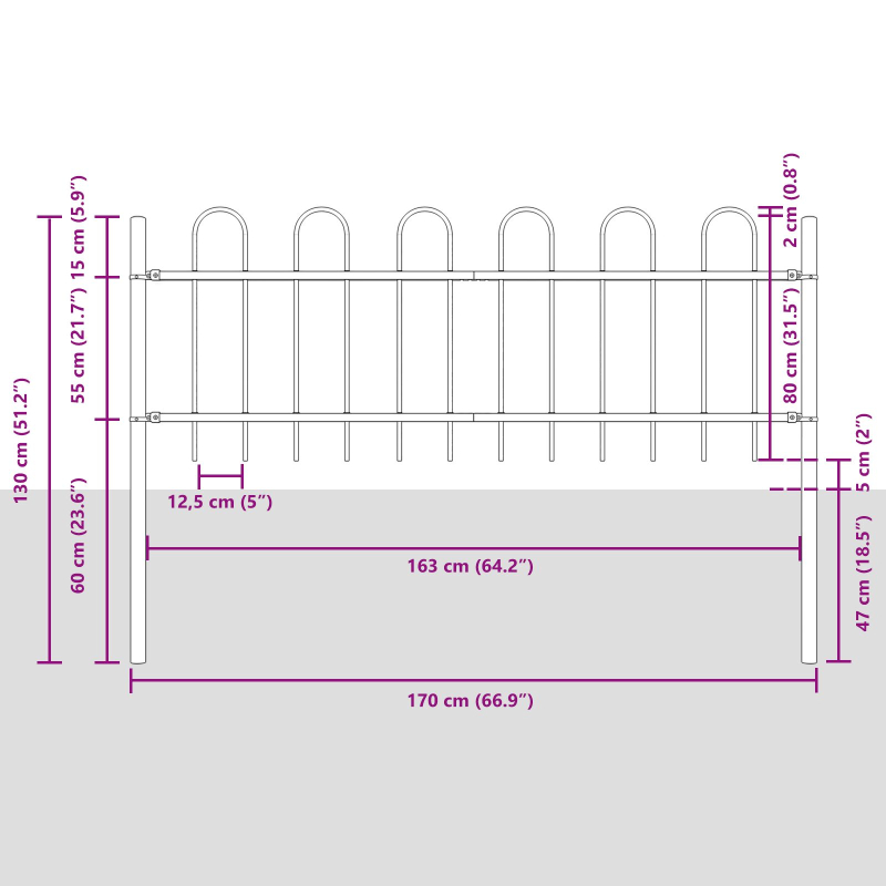 Gartenzaun mit Bogenoberteil Weiß 5,1 x 0,8 m aus Stahl