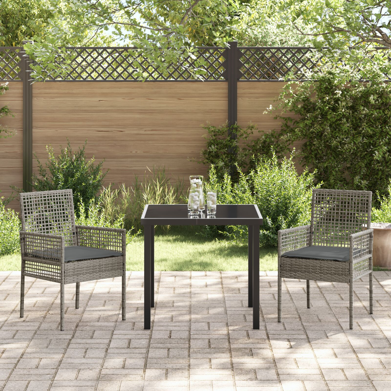 3-teiliges Garten Essset mit Kissen Grau Poly Rattan