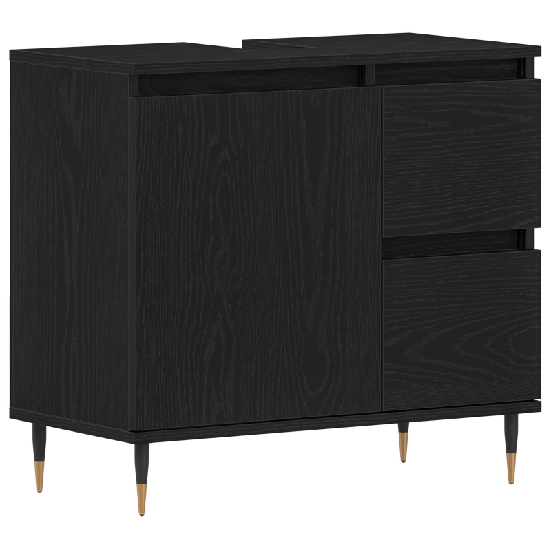 Badezimmer Waschbecken Schrank Schwarz Eiche 65x33x60 cm Engineered Wood