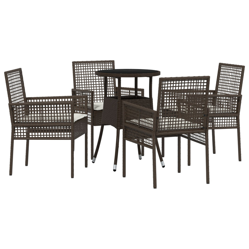 5-teilige Garten Essgruppe Braun Poly-Rattan