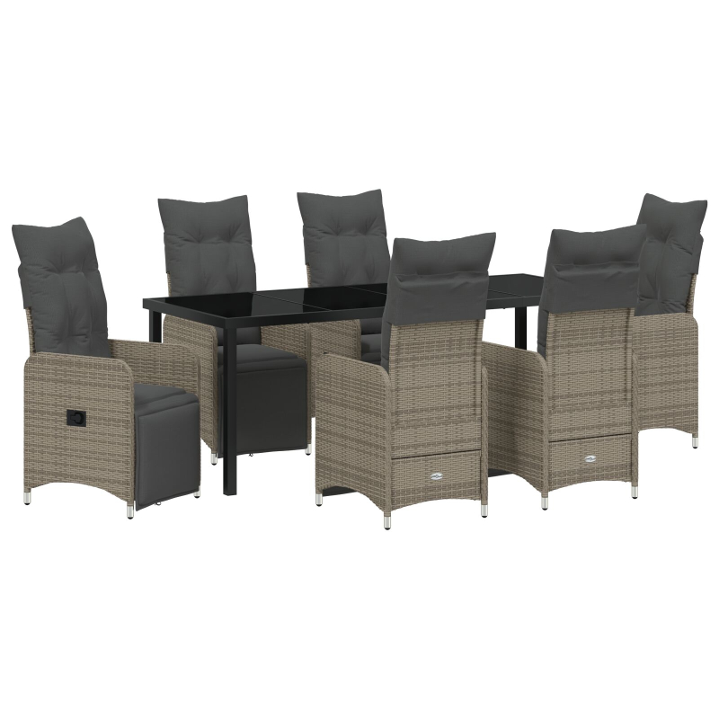 7-teiliges Garten-Dining-Set mit Kissen Beige Poly Rattan
