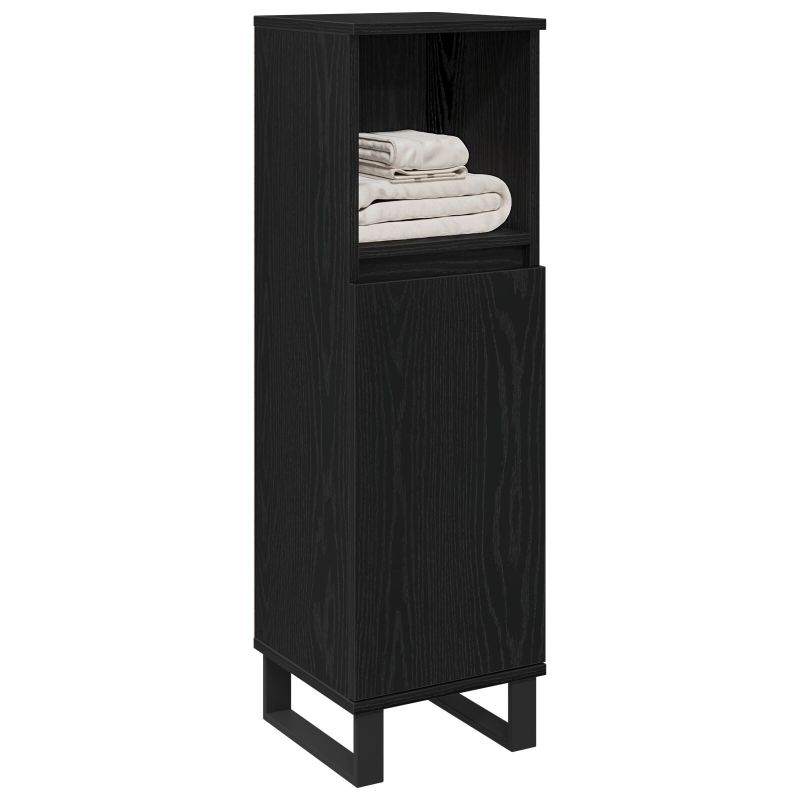 Badezimmer Schrank Schwarz Eiche 30x30x100 cm Holzwerkstoff