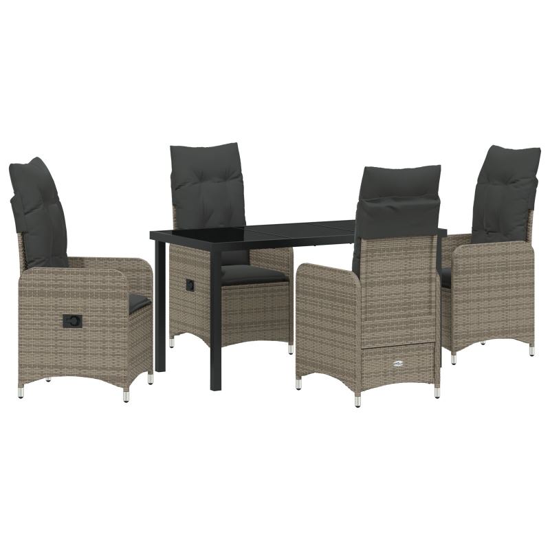 5-teiliges Garten-Ess-Set mit Kissen in Grau aus Poly-Rattan