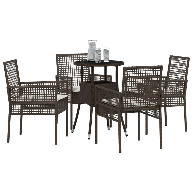 5-teilige Garten Essgruppe Braun Poly-Rattan